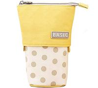 Lisher Astuccio a matita retrattile carino porta penne borsa verticale retrattile lavabile in tela chiusura trasparente borsa portatile borsa cosmetica, Giallo & Grigio