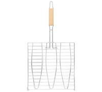 Lisher Barbecue à ̈ Pesce Gril Net Barbecue Barbecue Barbecue Grill à ̈ Griller, Supporto Antiaderente Triplo Pesce Gril Cestino Manico in Legno Barbecue Strumento 2 Pezzi