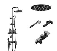 LISHEUK Doccia 10 Pollici Set Rubinetto Doccia 4 funzioni a Parete con soffione Doccia a Pioggia e doccetta Colonna Doccia a Vista Facile Installazione (Colore: Quadrato, Dimensi