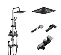 LISHEUK Doccia 10 Pollici Set Rubinetto Doccia 4 funzioni a Parete con soffione Doccia a Pioggia e doccetta Colonna Doccia a Vista Facile Installazione (Colore: Quadrato, Dimensi