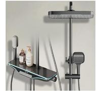 LISHEUK Doccia Moderna con Display LED e luci ambientali, soffione Doccia a Pioggia da 12", doccetta a 3 funzioni, Rubinetto per Vasca, Bidet, Grigio