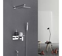 LISHEUK Miscelatore Doccia Nascosto, 2 Vie, Doccia Calda e Fredda, soffione Doccia a Pioggia Quadrato, Set Miscelatore Doccia per Bagno, 10 Pollici (A 10 Pollici)