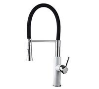 LISHEUK Miscelatori da Cucina, Caldo e Freddo, Girevole, Universale, Tubo Flessibile Ritorto, monoforo, 2 funzioni, Miscelatore per lavello da Cucina in Ottone, Bianco