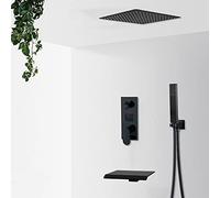 LISHEUK Set Doccia con Display Digitale Nero Opaco, rubinetti per Doccia a Pioggia e a Cascata, miscelatori a 3 Vie, Testa Girevole da 16 Pollici, soffione da 10 Pollici per bagn