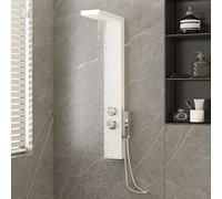 LISHEUK Sistema di Pannelli Doccia in Alluminio Bianco, soffione a 4 funzioni, Cascata, getti idromassaggio e doccetta, Montaggio a Parete, Bianco