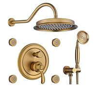 LISHEUK Sistema Doccia, Sistema Doccia a Pioggia, soffione Doccia Rotondo da 9 Pollici con Montaggio a Parete, doccetta e Kit valvola in Ottone multigetto per Massaggio Completo