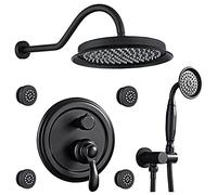 LISHEUK Sistema Doccia, Sistema Doccia a Pioggia, soffione Doccia Rotondo da 9 Pollici con Montaggio a Parete, doccetta e Kit valvola in Ottone multigetto per Massaggio Completo