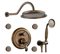 LISHEUK Sistema Doccia, Sistema Doccia a Pioggia, soffione Doccia Rotondo da 9 Pollici con Montaggio a Parete, doccetta e Kit valvola in Ottone multigetto per Massaggio Completo