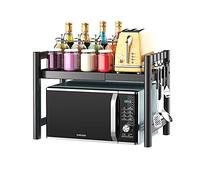 LISHEUK Supporto per ripiano Estensibile per Forno a microonde Nero, Ripiani portaoggetti in Metallo per Cucina con Gancio, ripiano portaoggetti salvaspazio per Cucina Resistent