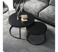 LISHEUK Tavolini Rotondi a Incastro, Set di 2 tavolini Laterali e da caffè per Soggiorno, Stile Industriale, comodini in Noce Spesso 2,5 cm con Gambe in Metallo, tavolini Lateral