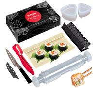 lisigoo Kit Sushi completo - Sushi Maker - Dispositivo per Sushi - Cofanetto con stuoia in bambù, coltello giapponese, stampo onigiri, stampo sushi, stampo maki - idea regalo uomo donna