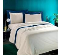 Lisola Set Copripiumino Matrimoniale in Cotone Pregiato, con Bordo in Raso, Morbido, Sacco Copripiumino 250x240cm + Lenzuolo da Sotto 180x200x30cm + 2 Federe 50x80cm. Modello: Diamante (Blu Navy)