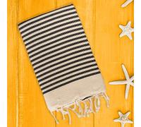 Lisola - Telo Mare Fouta in Puro Cotone, Motivo a Righe Larghe, Ideale per Spiaggia, Mare e Piscina, 100 x 200 centimetri, Colore Nero, Modello: ALMA