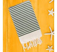 Lisola - Telo Mare Fouta in Puro Cotone, Motivo a Righe Larghe, Ideale per Spiaggia, Mare e Piscina, 100 x 200 centimetri, Colore Verde Scuro, Modello: ALMA