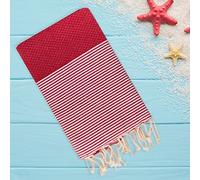 Lisola - Telo Mare Fouta in Puro Cotone, Motivo a Righe Strette, Ideale per Spiaggia, Mare e Piscina, 100 x 200 centimetri, Colore Rosso, Modello: TAL