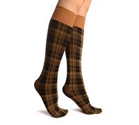 LissKiss Beige Scottish Tartan Socks Knee High - Beige Calzini Taglia Unica (37-42)