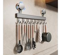 Listello con ganci da cucina, senza foratura, con ventosa, barra della cucina, asta da cucina con 8 ganci, portata 20 kg, supporto da cucina, listello autoadesivo per cucina, bagno, camera da letto