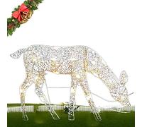 Lisutupode Decorazione da giardino con renna, luci natalizie per esterni, statua da giardino con luci, decorazione per la famiglia di renne 2D illuminate, renna natalizia glitterata, piccola/media