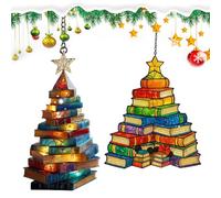 lisutupode Ornamento a libro | Decorazione natalizia a forma di pila di libri, ciondolo natalizio in acrilico 2D per lettori di casa, feste, celebrazioni, porte interne, finestre invernali