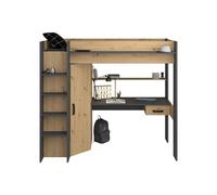 Lit combinÃ© soppalco per bambini PARISOT HIGH - Rovere e grigio - Rete inclusa - 90 x 200 cm