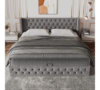 Lit de Forme d'oreiller capitonné, Double rangée de Rivets en flanelle, boutonnière cousue, lit Double 140 x 190 Avec fonction idraulique, Fond de lit en Non-tissé imperable Noir, grigio
