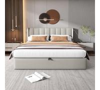 Lit rembourré LED binaural 140 x 190 cm, idraulico, porta USB rechargeable dans le lit, avec éclairage LED, avec espace de rangement, tête de lit réglable, gale