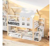 lit YCZ superposé, x, avec sommier à lattes et protection anti-chute, cabane dans les arbres, avec espace de rangement, escalier et toit, sans matelas, blanc.H3y7yX