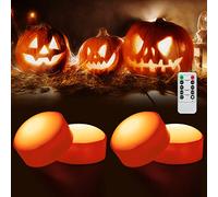 Litake Halloween 4pcs LED Luci Zucca, Zucca luci Decorazione Luminosa e Tremolante Candele senza Fiamma con Telecomando e Timer, Jack O Lantern luci a Batteria per Halloween