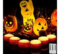 Litake Halloween Luci di zucca, 6pcs LED Zucca luci Luminose e Tremolanti Candele Senza Fiamma con 2 telecomandi e Timer, Jack O Lantern luci a Batteria per Halloween Deco