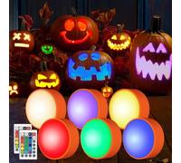 Litake Luci decorative per Halloween, a forma di zucca, Jack O' Lanterna LED con telecomando e timer, candele senza fiamma, 16 colori, per zucca, Halloween, decorazione (RGBW, 6 pezzi)