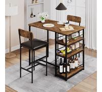 Litake Set di 3 tavoli da bar, tavolo da pranzo con 2 sedie imbottite e 3 ripiani, tavolo da cucina, piccolo tavolo da bar per 2 persone, design industriale, marrone vintage