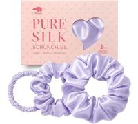 Litbear Set di 3 elastici per capelli in seta al 100% pura di gelso Scrunchies, in 3 misure, anelli per capelli in seta per dormire, delicati contro la rottura dei capelli (rosa + viola + nero)