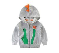 LitBud Bimbo Ragazzi Bambini Piccoli Felpe con Cappuccio per Bambini Dinosauro del Fumetto del Bambino Coccodrillo Cerniera Packaway Giacca Autunno Cappotto Grigio Taglia 1-2 Anni 2T