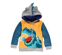 LitBud - Felpa con cappuccio da bambino, con dinosauro, cerniera e tasca, primaverile, per bambini, 1-7 anni, Giallo, 12-18 Months