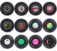 Litensh sottobicchieri in vinile retrò CD, antiscivolo, in gomma, isolati, rotondi, per tè, caffè, bevande, protezione da tavolo impedisce lo scivolamento del supporto (Modello M3, 12 Pezzi)