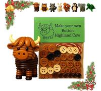 Literalous Diy Button Animal Ornaments, 3D Animal Button Christmas Decorations, Including Turtle Owl Rabbit Cow Raccoon Squirrel, Handmade Stacking DIY Decorations Kit(S) (Highland Cow)