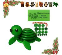 Literalous Diy Button Animal Ornaments, 3D Animal Button Christmas Decorations, Including Turtle Owl Rabbit Cow Raccoon Squirrel, Handmade Stacking DIY Decorations Kit(S) (Sea Turtle)