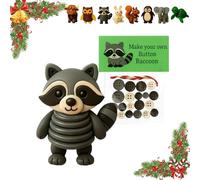 Literalous Diy Button Animal Ornaments, 3D Animal Button Christmas Decorations, Including Turtle Owl Rabbit Cow Raccoon Squirrel, Handmade Stacking DIY Decorations Kit(S) (Raccoon)