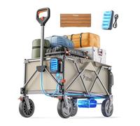 Litheli Carrello Elettrico, Carrello Pieghevole con Ruote Portatutto da 20cm, Capacità 200L, Carico di 60kg, 2 Freni, Adatto per Campeggio, Giardino, Spesa (1 Batteria + 1 Piano da Tavolo)