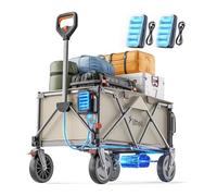 Litheli Carrello Elettrico, Carrello Pieghevole Spiaggia con Ruote Portatutto da 20cm, Capacità 200L, Carico di 60kg, 2 Freni, Adatto per Campeggio, Giardino, Spesa (2 Batterie Nuove)