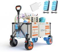 Litheli Carrello elettrico pieghevole per esterni, doppio motore con freni, portata 150 l, 60 kg, adatto per campeggio, giardino, spiaggia, shopping (beige)