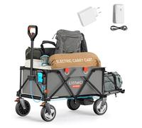 Litheli Carrello elettrico pieghevole, pieghevole con freni, portata 200 l, 60 kg, adatto per campeggio, giardino, spiaggia, shopping (grigio, 1 batteria e caricatore)