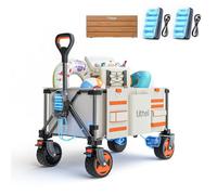 Litheli Carrello elettrico pieghevole, pieghevole, doppio motore con freni, portata 150 l, 60 kg, adatto per campeggio, giardino, spiaggia, shopping (beige + tavolo)