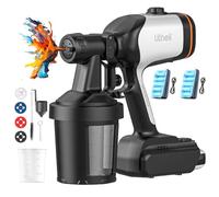 Litheli Pistola a spruzzo a batteria, 2x 4.0Ah batterie, motore brushless 500W, flusso regolabile, 3 modalità di spruzzo & 4 ugelli, per interni ed esterni