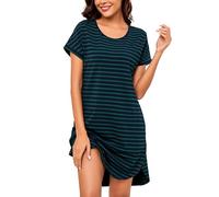 Litherday Camicia da Notte Donna Cotone Righe Tasche Manica Corta Casa | Cotone Elasticizzato Morbido, Righe Classiche E Tasche Laterali, Manica Corta Con Vestibilità Comoda Per Notte, Casa E Relax