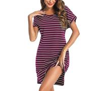 Litherday Camicia da Notte Donna Cotone Righe Tasche Manica Corta Casa | Cotone Elasticizzato Morbido, Righe Classiche E Tasche Laterali, Manica Corta Con Vestibilità Comoda Per Notte, Casa E Relax