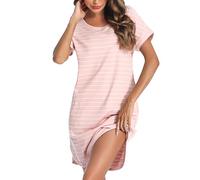 Litherday Camicia da Notte Donna Cotone Righe Tasche Manica Corta Casa | Cotone Elasticizzato Morbido, Righe Classiche E Tasche Laterali, Manica Corta Con Vestibilità Comoda Per Notte, Casa E Relax