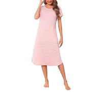Litherday Camicia da Notte Donna Girocollo Sciolto Maniche Corte Camicia da Notte con Maniche Ragla Camicia da Notte Estiva da Donna Corta 95% Cotone Camicia da Notte,Bianco Polvere,S