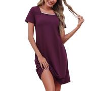 Litherday Camicia da Notte Donna Manica Corta Camicie da Notte in Pizzo Scollo a Quadrato Pigiama Donna Comodo Vestito da Notte Corta