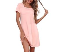 Litherday Camicia da Notte Donna Manica Corta Camicie da Notte in Pizzo Scollo a Quadrato Pigiama Donna Comodo Vestito da Notte Corta